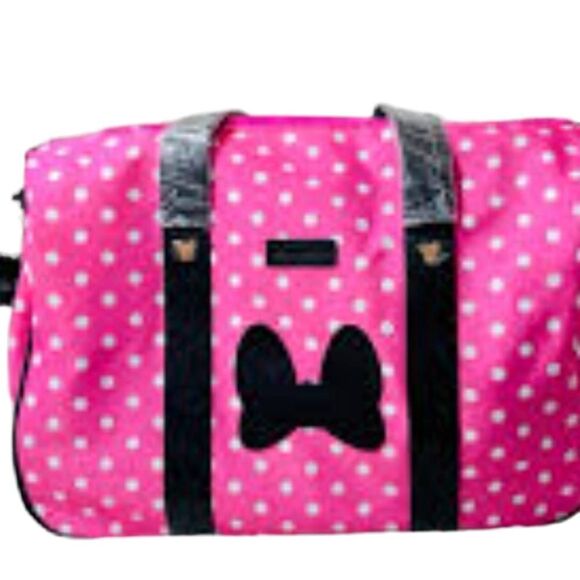 Disney Minnie Mouse Bow Logo Polka-Dot Rolling Duffel Bag - Picture 1 of 7